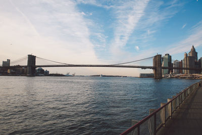 View of suspension bridge in city