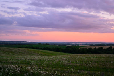 Scenic view of field against sky during sunset