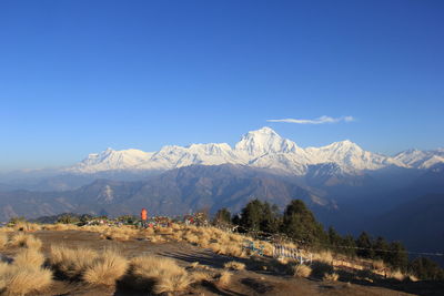 Annapurna range against clear blue sky