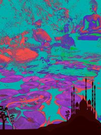 High angle view of people on wall