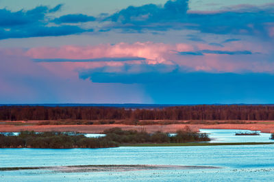 Scenic view of lake against sky during sunset