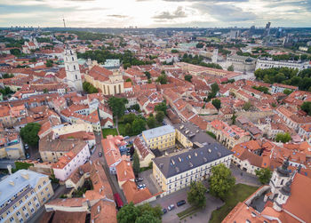 High angle view of buildings in city