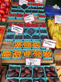 High angle view of food for sale at market stall