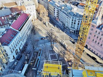 High angle view of street amidst buildings in city