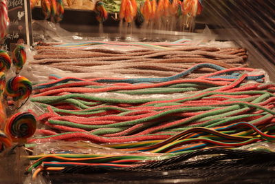 Close-up of multi colored candies for sale in market