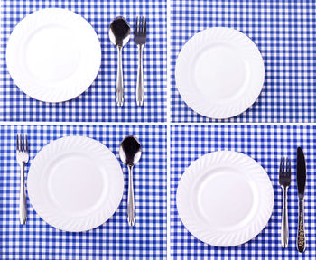 High angle view of coffee cups on table