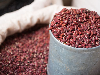 Close-up of beans with containers