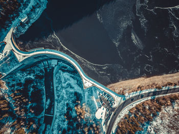 High angle view of bridge over road