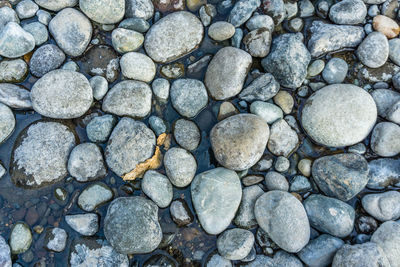 A background shot of round river rocks.