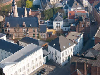 High angle view of houses in town