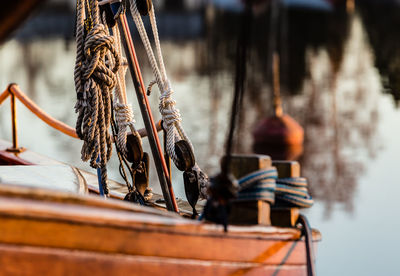 Close-up of boat ropes