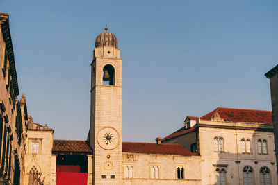 Low angle view of historic building against clear sky