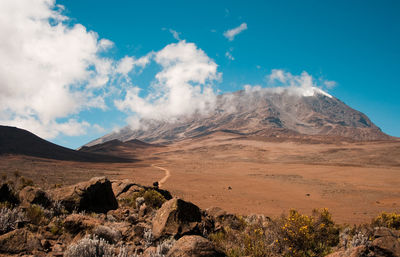 Scenic view of snowcapped mountains against sky