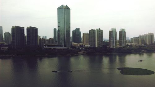 City skyline at sunset