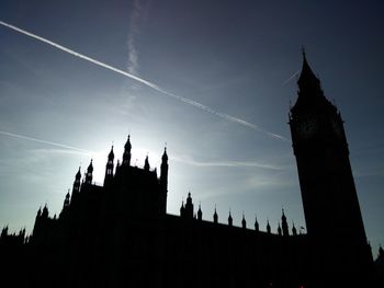 Low angle view of silhouette built structure against sky