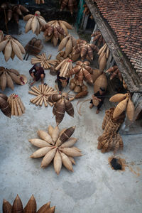 High angle view of dry leaves