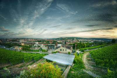 High angle view of city at night