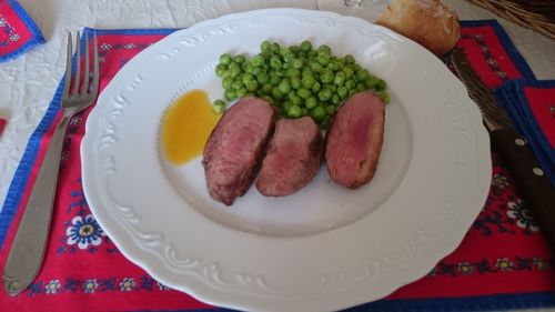 High angle view of food in plate