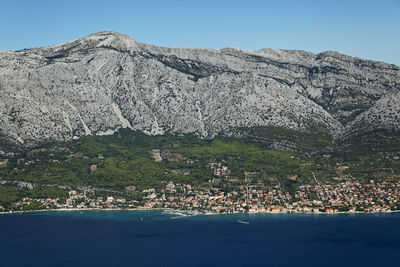 Scenic view of sea and mountains against sky