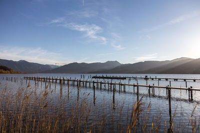 Scenic view of lake against sky during winter