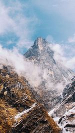 Aerial view of snowcapped mountains against sky