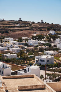High angle view of townscape against clear sky