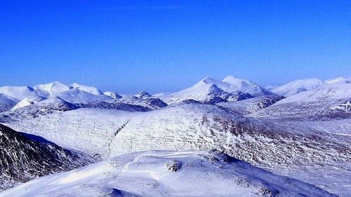 Scenic view of snowcapped mountain against clear sky