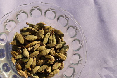 High angle view of food in glass on table