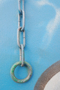 Close-up of rope tied on wall