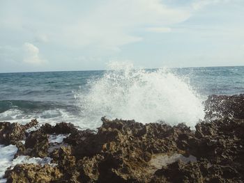 Waves splashing on rocks at shore