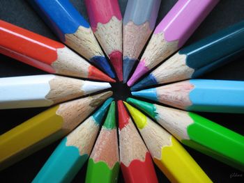High angle view of multi colored pencils