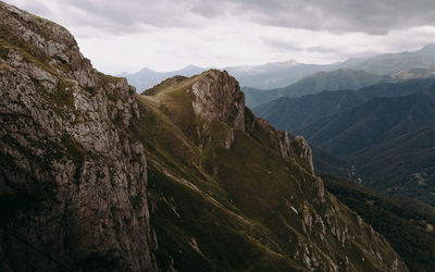 Scenic view of mountains against cloudy sky