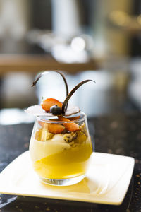 Close-up of drink in glass on table