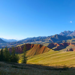 Scenic view of landscape against clear blue sky