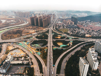 High angle view of cityscape against sky