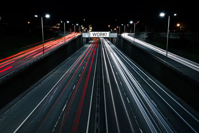 Light trails on highway at night