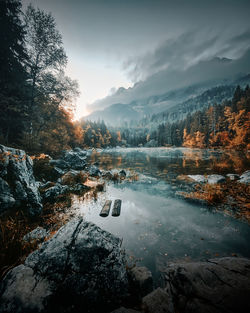 Scenic view of lake against sky