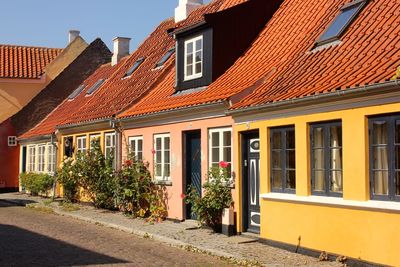 Houses by street in city