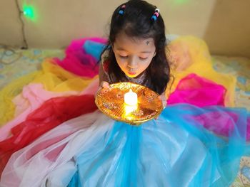 Full length of girl with illuminated hair