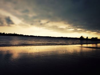 Scenic view of beach against sky during sunset