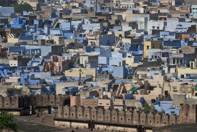 High angle view of buildings in city
