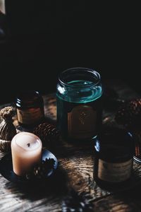 High angle view of drink on table