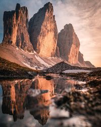 Scenic view of rock formations against sky during sunset