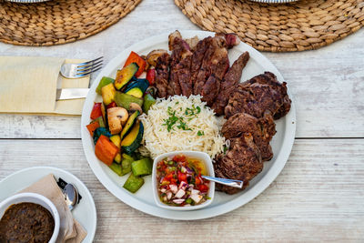 High angle view of food in bowl on table