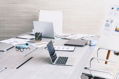 High angle view of laptop on table