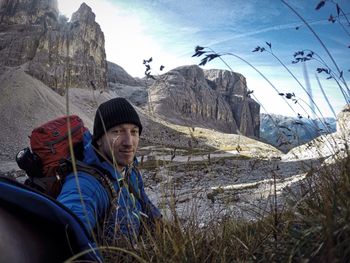 Woman standing on rock