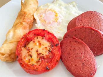 High angle view of food served in plate