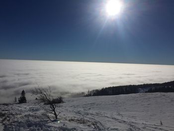 Scenic view of snow covered landscape against sky