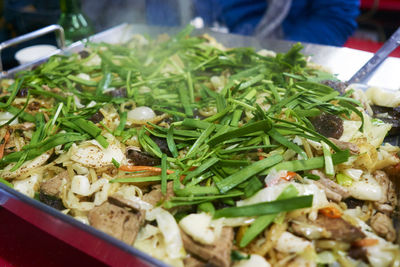 Close-up of sundae with vegetables served in plate