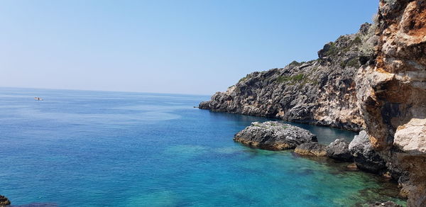 Scenic view of sea against clear sky